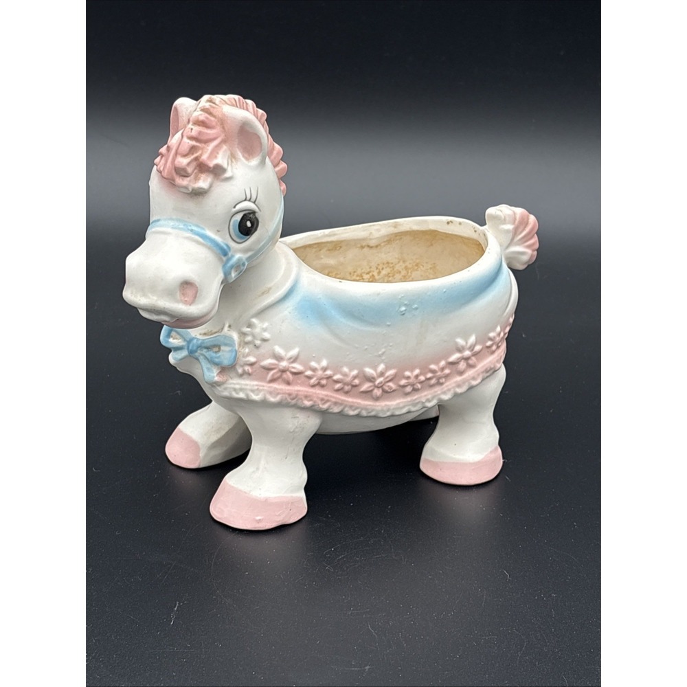 Vintage 1960s Napco Japan Ceramic Horse Pony Nursery Planter Big Eye Pastel